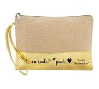 Trousse de maquillage Taperso en jute dore personnalisable motif prenom voyage Dore G