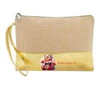 Trousse de maquillage Taperso en jute dore personnalisable motif renard a fleurs Dore G