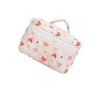 Trousse de maquillage tendance à grand compartiment en coton matelassé Motif cœur Pour un usage quotidien et les organiseurs de maquillage de voyage, style 3, Beauté de masse