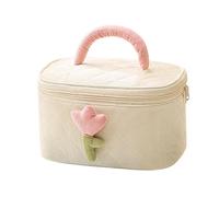 Trousse de Maquillage Tendance et Mignonne, Trousse de Toilette pour sœurs, Femmes, Adolescentes, Velours côtelé, 5 Compartiments pinceaux, 25x16x15,5 cm- Blanc