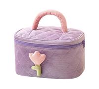 Trousse de Maquillage Tendance et Mignonne, Trousse de Toilette pour sœurs, Femmes, Adolescentes, Velours côtelé, 5 Compartiments pinceaux, 25x16x15,5 cm- Violet