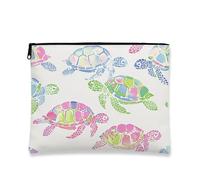 Trousse de maquillage tortue colorée, aquarelle tortues de mer, pochette de voyage pour femme, petite pochette portable en toile avec fermeture éclair, trousse de toilette cadeau d'été, blanc, 7x9