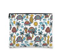 Trousse de maquillage tortue tropicale, créatures océaniques ludiques, pochette de voyage pour femme, petite poche portable à fermeture éclair, sac de soins de la peau pour la plage d'été, blanc, 7x9