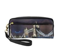 Trousse de maquillage - Tower Bridge in London - Petite trousse de maquillage en cuir imprimé pour voyage, trousse de toilette avec pochette à fermeture éclair, noir, taille unique, Noir , Taille