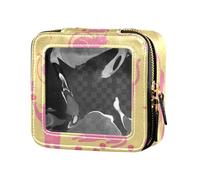 Trousse de maquillage transparente avec chat coquin rose et cerise jaune