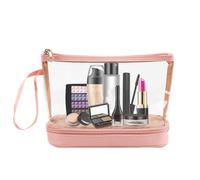 Trousse de maquillage transparente avec fermeture éclair | Sacs de maquillage transparents portables | Organisateur de rangement de maquillage cosmétique pour voyage, art de toilette, Rose, Voir