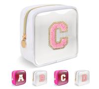 Trousse de maquillage transparente avec lettre initiale personnalisée, mini trousse de maquillage en nylon chenille, jolie pochette à fermeture éclair pour adolescentes, sac portable approuvé par la