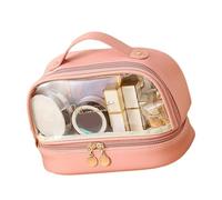 Trousse de maquillage transparente de voyage pour femme en cuir synthétique - Organisateurs de maquillage portables - Double couche, a, Beauté de masse