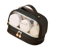 Trousse de maquillage transparente de voyage pour femme en cuir synthétique portable et étanche, organiseurs de maquillage transparents à double couche, Tempérament noir, Beauté de masse