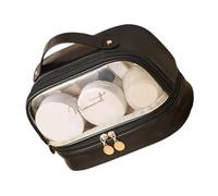 Trousse de maquillage transparente double couche pour femme/fille - Portable - Trousse de toilette de voyage double couche transparente, Tempérament noir, Beauté de masse