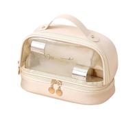 Trousse de maquillage transparente double couche pour femme/fille - Portable - Trousse de toilette de voyage double couche transparente, Abricot blanc lait, Beauté de masse