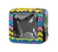 Trousse de maquillage transparente en cuir italien portugais espagnol pour femmes et filles, Motif zigzag de couleur jamaïcaine, Taille unique