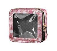 Trousse de maquillage transparente en cuir italien portugais espagnol pour femmes et filles, Paillettes rose or rose, Taille unique