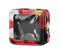 Trousse de maquillage transparente en cuir italien portugais espagnol pour femmes et filles, Pois blancs sur fond rouge, Taille unique