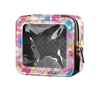 Trousse de maquillage transparente en cuir italien portugais espagnol pour femmes et filles, Texture de fleurs en verre teinté, 1 Size