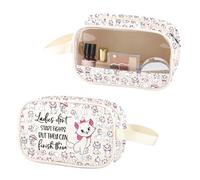 Trousse de maquillage transparente en cuir synthétique avec poignée Motif chat Inscription Don't Start Fight, PU pour femme, Non