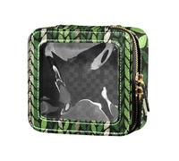 Trousse de maquillage transparente en faux tissage vert pour voyage