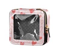Trousse de maquillage transparente en forme de cœur avec paillettes et faux cœurs Rose