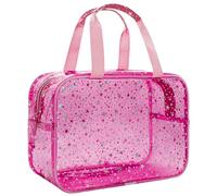 Trousse de maquillage transparente personnalisée avec initiale rose - Grande trousse de toilette de voyage - Jolie trousse de maquillage transparente - Sac de rangement pour petite amie, enseignante