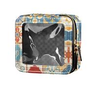 Trousse de maquillage transparente pour femme avec feuilles de fruits oranges aquarelle, Carreaux sans soudure portugais espagnol, Taille unique