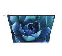 Trousse de maquillage trapèze avec impression de plage de Noël pour femmes et filles, grande capacité, trousse de maquillage portable de voyage, Fleur de plante bleue, Taille unique, Trousse de