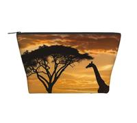 Trousse de maquillage trapèze avec impression girafe et arbres au crépuscule en Afrique pour femme et fille Grande capacité Portable Voyage Cosmétique Trousse de maquillage Organisateur, Noir , Taille