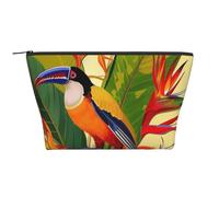 Trousse de maquillage trapèze avec imprimé oiseau de paradis tropical pour femme et fille - Grande capacité - Portable - Trousse de maquillage de voyage, Noir , Taille unique, Trousse de maquillage
