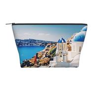 Trousse de maquillage trapèze avec motif tête de mort avec rembourrage en mousse pour salle de sport, bureau et w nd, Santorini Île grecque vue sur la mer, Taille unique, Trousse de maquillage
