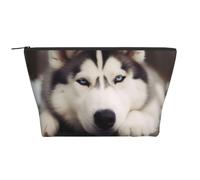 Trousse de maquillage trapézoïdale avec impression chien Husky pour femmes et filles, grande capacité, sac de voyage portable, pochette de maquillage organisateur, Noir , Taille unique, Trousse de