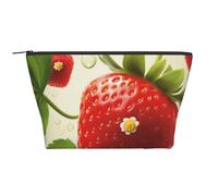 Trousse de maquillage trapézoïdale avec impression fraise vive pour femmes et filles, grande capacité, sac de voyage portable pour maquillage, Noir , Taille unique, Trousse de maquillage