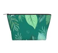 Trousse de maquillage trapézoïdale avec impression tournesol jaune pour femmes et filles, grande capacité, sac de voyage portable pour maquillage, Feuilles vert turquoise, Taille unique, Trousse de