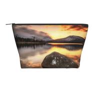 Trousse de maquillage trapézoïdale avec impression tournesol pour femmes et filles, grande capacité, trousse de voyage portable pour maquillage, Rock and Lake Under Sunset, Taille unique, Trousse de