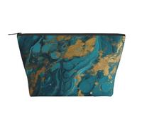 Trousse de maquillage trapézoïdale avec impression volcanique pour femme et fille Grande capacité Portable Voyage Trousse de maquillage Organiseur, Turquoise, bleu doré, marbre, Taille unique, Trousse