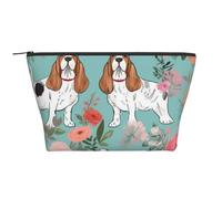 Trousse de maquillage trapézoïdale avec impression volcanique pour femme et fille Grande capacité Portable Voyage Trousse de maquillage Organiseur, Sweet Basset Hound Florals, Taille unique, Trousse