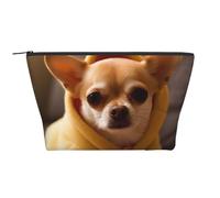 Trousse de maquillage trapézoïdale avec imprimé chihuahua déprimé pour femme et fille - Grande capacité - Portable - Trousse de maquillage de voyage, Noir , Taille unique, Trousse de maquillage