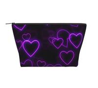 Trousse de maquillage trapézoïdale avec imprimé cœurs violets pour femmes et filles, grande capacité, trousse de voyage portable pour maquillage, Noir , Taille unique, Trousse de maquillage