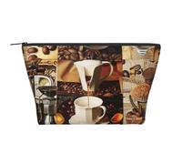 Trousse de maquillage trapézoïdale avec rembourrage en mousse pour salle de sport, bureau et week-end, Collage café, Taille unique, Trousse de maquillage