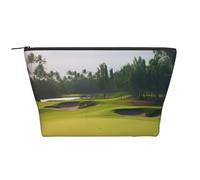 Trousse de maquillage trapézoïdale jaune clair avec impression de fleurs pour femmes et filles, grande capacité, trousse de voyage, trousse de maquillage, Terrain de golf., Taille unique, Trousse de