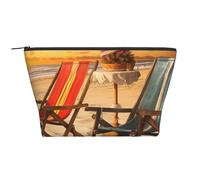 Trousse de maquillage trapézoïdale noire et bleue avec impression libellule pour femmes et filles, grande capacité, sac de voyage portable pour maquillage, pochette de maquillage, Scènes de chaise de