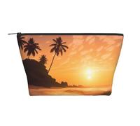 Trousse de maquillage trapézoïdale noire et bleue avec impression libellule pour femmes et filles, grande capacité, sac de voyage portable pour maquillage, pochette de maquillage, Plage Sunset, Taille