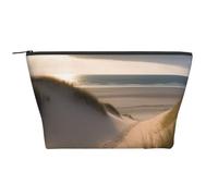 Trousse de maquillage trapézoïdale noire et bleue avec impression libellule pour femmes et filles, grande capacité, sac de voyage portable pour maquillage, pochette de maquillage, Dunes de plage