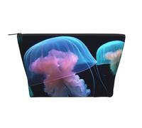 Trousse de maquillage trapézoïdale noire et bleue avec impression libellule pour femmes et filles, grande capacité, sac de voyage portable pour maquillage, pochette de maquillage, Jolie méduse, Taille