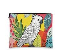 Trousse de maquillage tropicale colorée avec imprimé cacatoès et feuille - Organiseur de voyage pour femme - Petite pochette portable en toile à fermeture éclair - Cadeau de festival d'été, jaune, 7x9