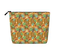 Trousse de Maquillage Tropicale en Chanvre synthétique, Motif Ananas et Grue, écologique et résistante, avec Fermeture éclair, 24 x 17 cm.