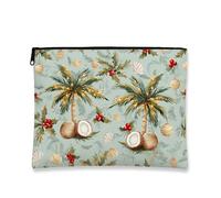 Trousse de maquillage tropicale, noix de coco vintage, pochette de voyage pour femme, petite trousse de toilette portable en toile à fermeture éclair, trousse de toilette de vacances, bleu ciel, 7x9