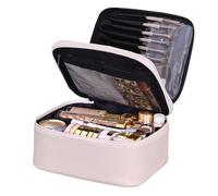 Trousse de maquillage - Trousse de maquillage de voyage de grande capacité avec design double couche, organiseur de toilette portable avec séparateur et poignée, sac de rangement pour cosmétiques, étu