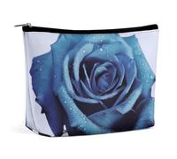 Trousse de maquillage, trousse de voyage pour produits cosmétiques, étui de rangement pour maquillage imprimé de roses bleues, pochette à large ouverture, indispensables de voyage, accessoires de toil