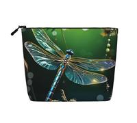 Trousse de maquillage verte en forme de libellule pour femme, organiseur de voyage en lin imperméable, léger à fermeture éclair, trousse de toilette de voyage, sac de rangement pour pinceaux de