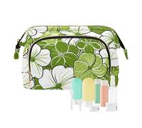 Trousse de maquillage verte et blanche avec fermeture éclair pour accessoires de voyage, Vert et Fleur et Blanc, 1 size
