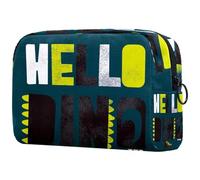 Trousse de maquillage verte Hello Dinosaure pour femme, trousse de toilette de voyage, grande pochette de maquillage pratique avec fermeture éclair, multicolore, 18.5x7.5x13cm/7.3x3x5.1in, Trousse de
